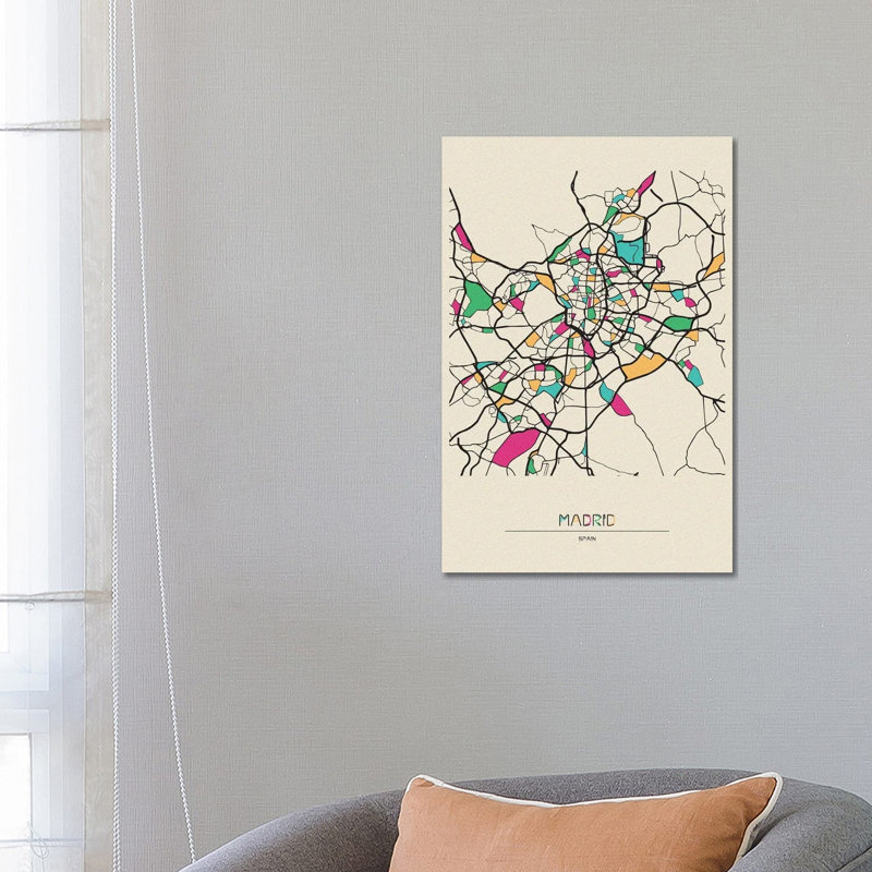 Madrid, Spain Map by Ayse Deniz Akerman - Wrapped Canvas Print, 66.04 cm H x 45.72 cm W x 3.175 cm D