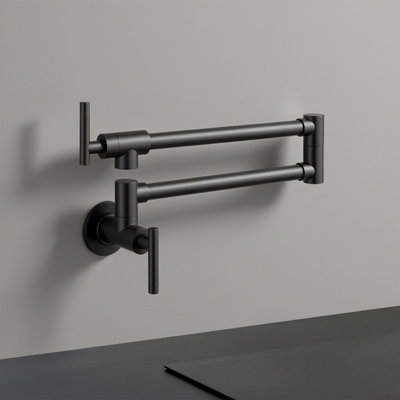 2 Handle Pot Filler Faucet With Retractable Arm, Wall Mount Kitchen Faucet, Single Hole Matte Black
