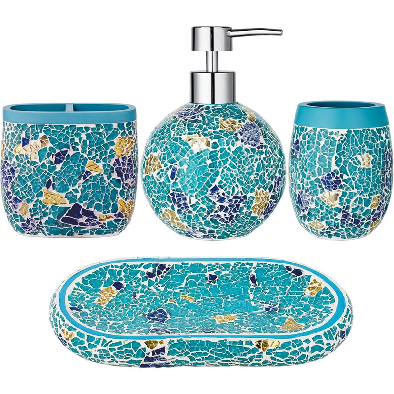 Glass bathroom accessory set
