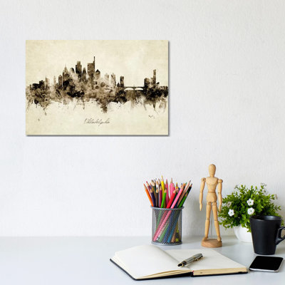Philadelphia Pennsylvania Skyline by Michael Tompsett - Wrapped Canvas Painting