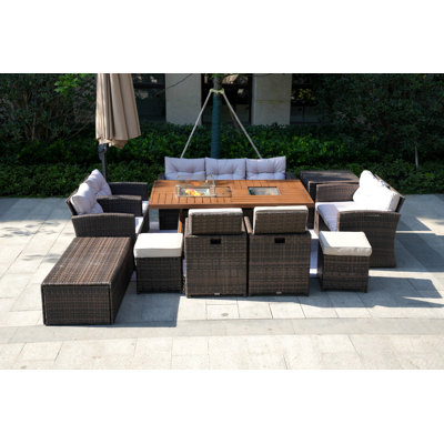Melody Wicker/Rattan 11 - Person Seating Group With Mixed Beige & Gray Cushions