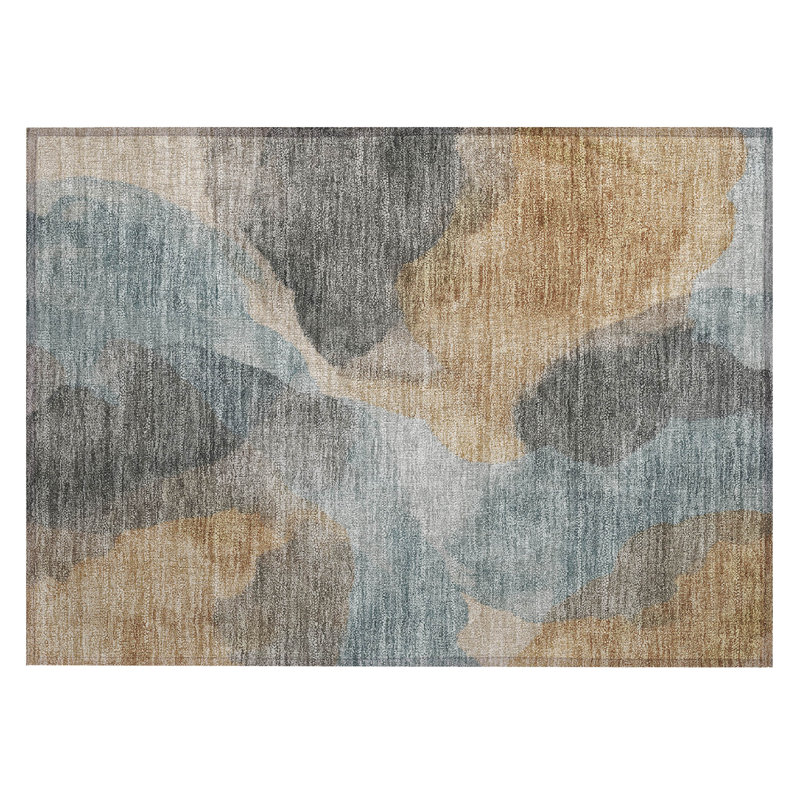 Tapis abstrait intérieur / extérieur lavable à la machine Chantille ACN2969, Sarcelle, 1 pi 8 po x 2 pi 6 po