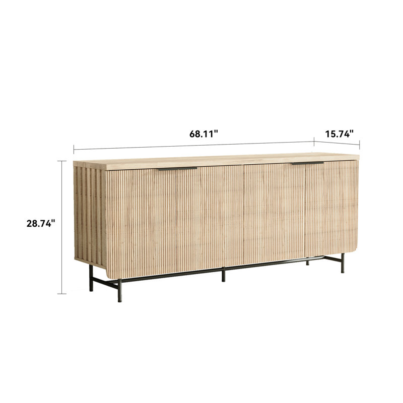 Buffet de cuisine moderne scandinave à porte en alcôve avec armoire de rangement de 68 po; lumières DEL incluses, Jaune