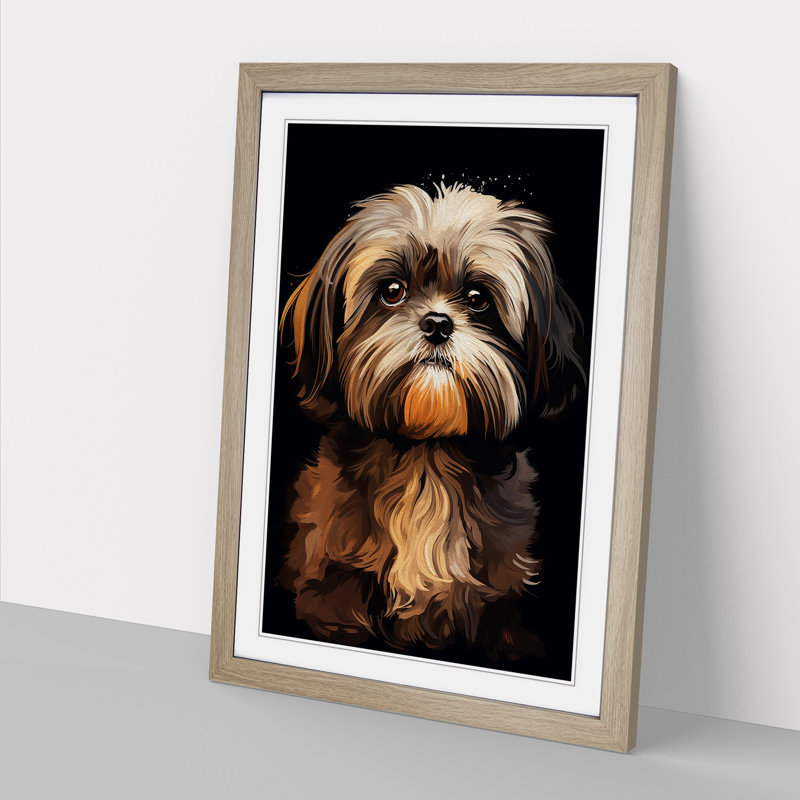 Shih Tzu Digital Art - Framed Print, Oak Framed, 34cm H x 25cm W