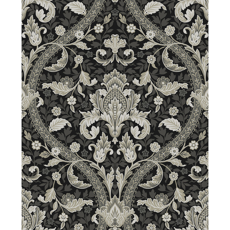 Papier peint adhésif Acanthus Ogee, Noir/gris