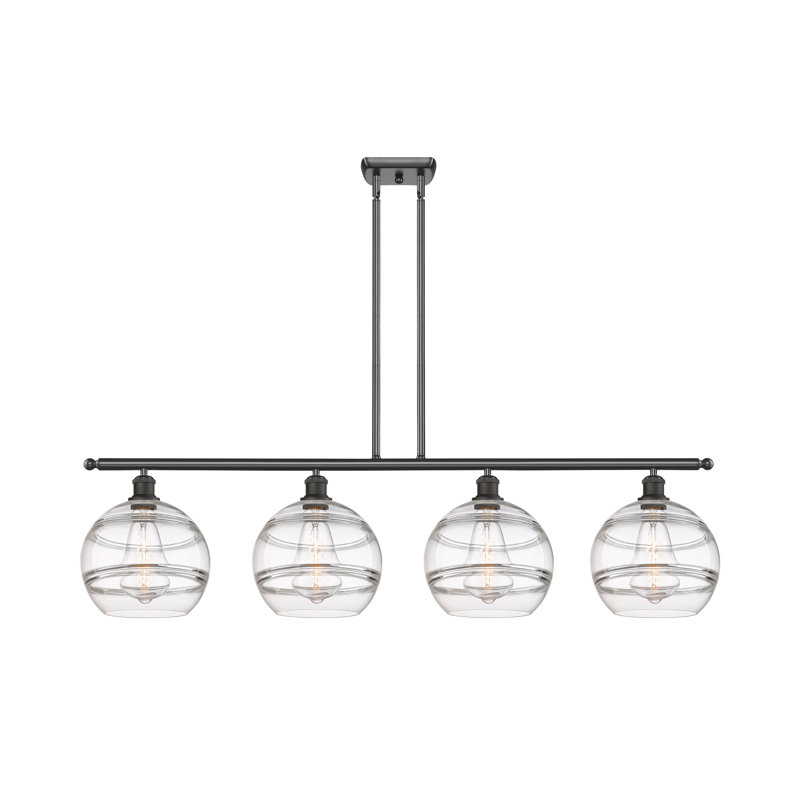 Luminaire suspendu pour îlot de cuisine 4 lumières Chartoff, Transparent, Bronze huilé
