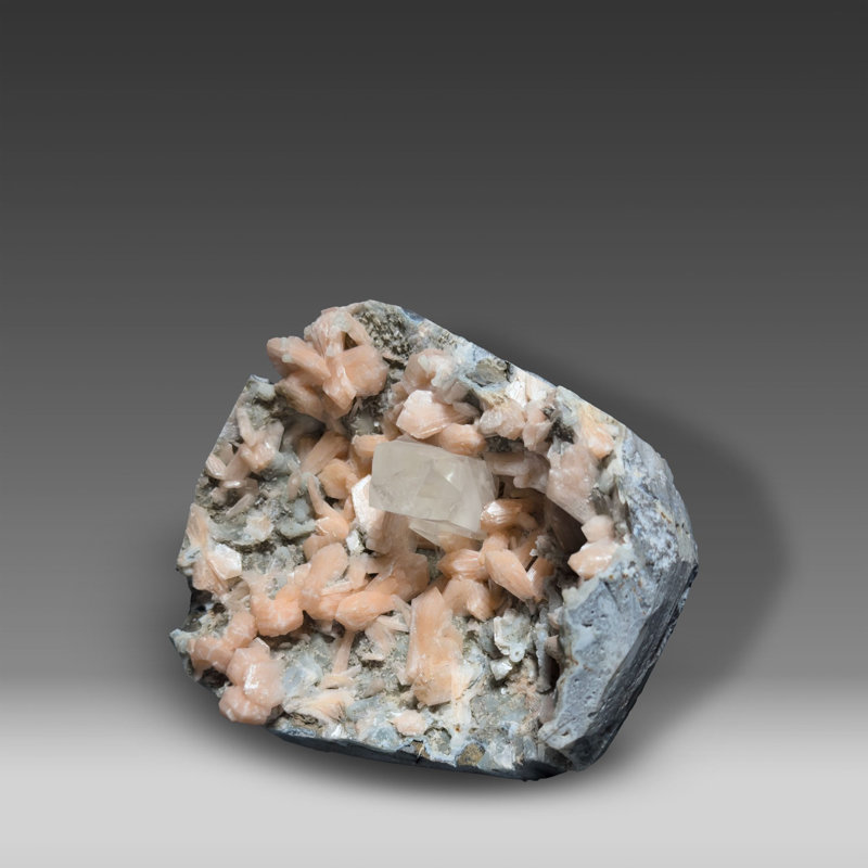 Calcite and Stilbite on Apophyllite