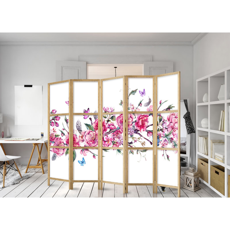 225cm W x 171cm H 5 - Panel Solid Wood Folding Room Divider