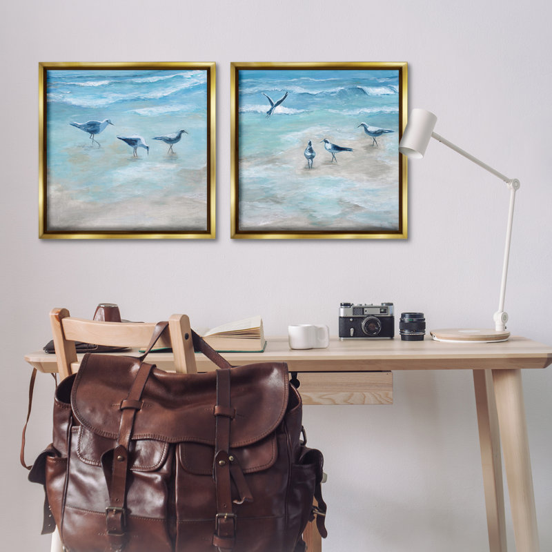 «View of Seagulls on Shore», ensemble de 2 toiles flottantes encadrées brunes, design par Marilyn Dunlap, H 25 po x l 25 po