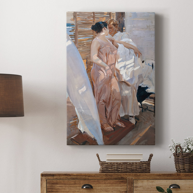 La robe rose. Après le bain - Toile tendue avec châssis par Joaquin Sorolla y Bastida, 8 x 12