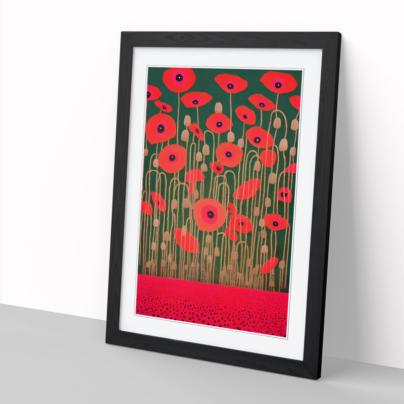 Bohanon Poppy Field Retro - Single Picture Frame Print, 34cm H x 25cm W x 2cm D, Walnut