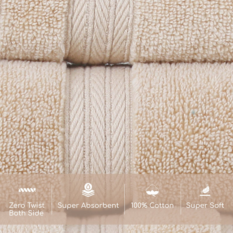 Elegance Essentials 550GSM 100% Cotton Zero Twist Bath Towel Set (2 Bath Towel, 2 Hand Towel), Linen