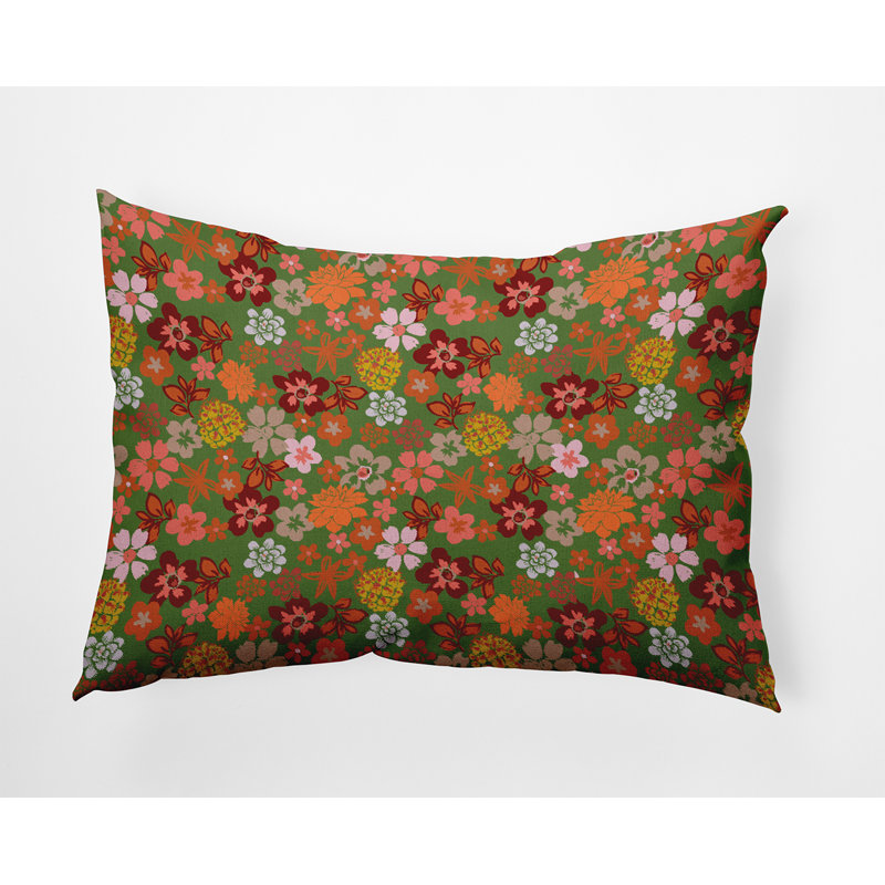 Floral Outdoor Reversible Throw Pillow, Scallion