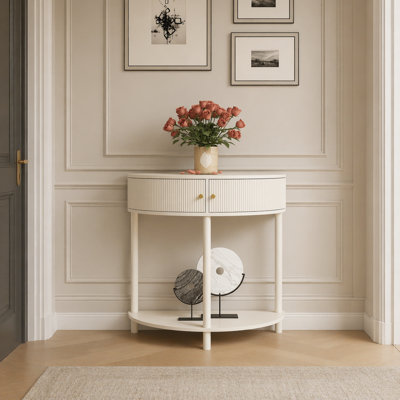 31.5" Solid Wood Console Table，unique Half Moon Design End Table With 2 Storage Drawers And Bottom Shelf
