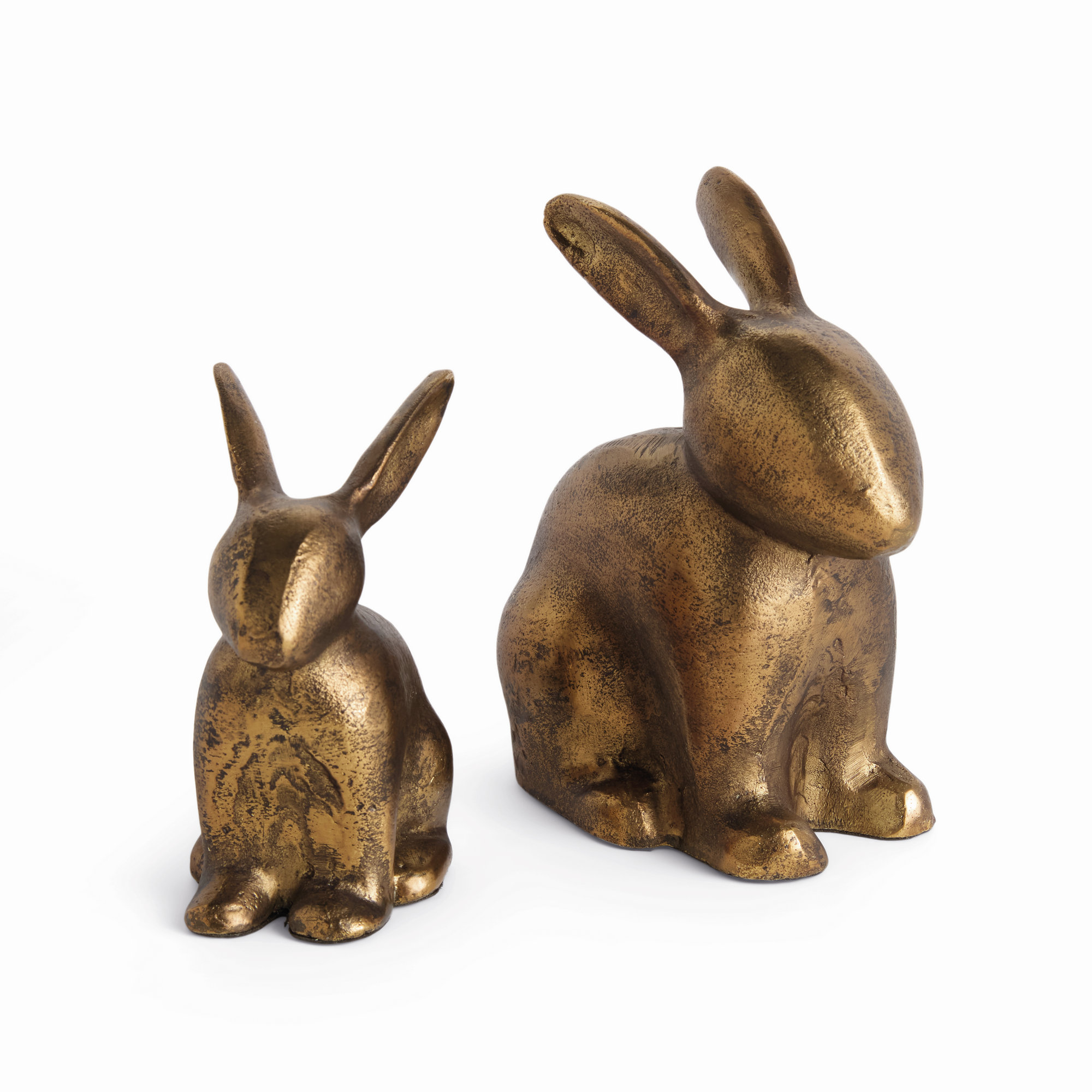 Antique Brass Cast Aluminum Rabbit Sculptures