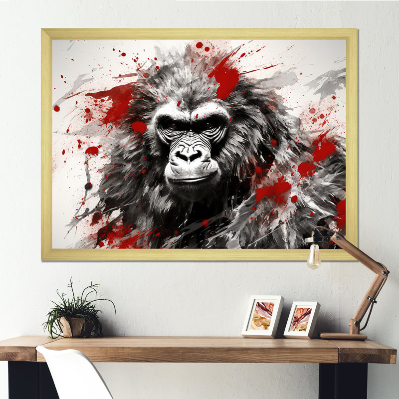 Graffiti rouge sur toile, Cadre doré simple, H 16 po x l 32 po x P 1 po