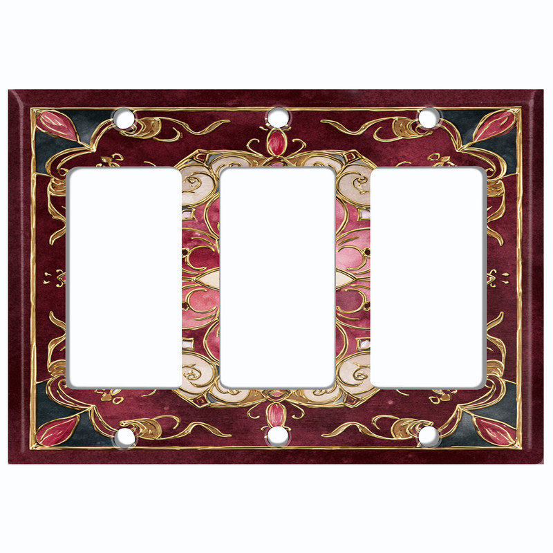 Couvercle de plaque d'interrupteur en métal; US standard de taille 1 bande recto-verso - image imprimée de l'art floral rétro