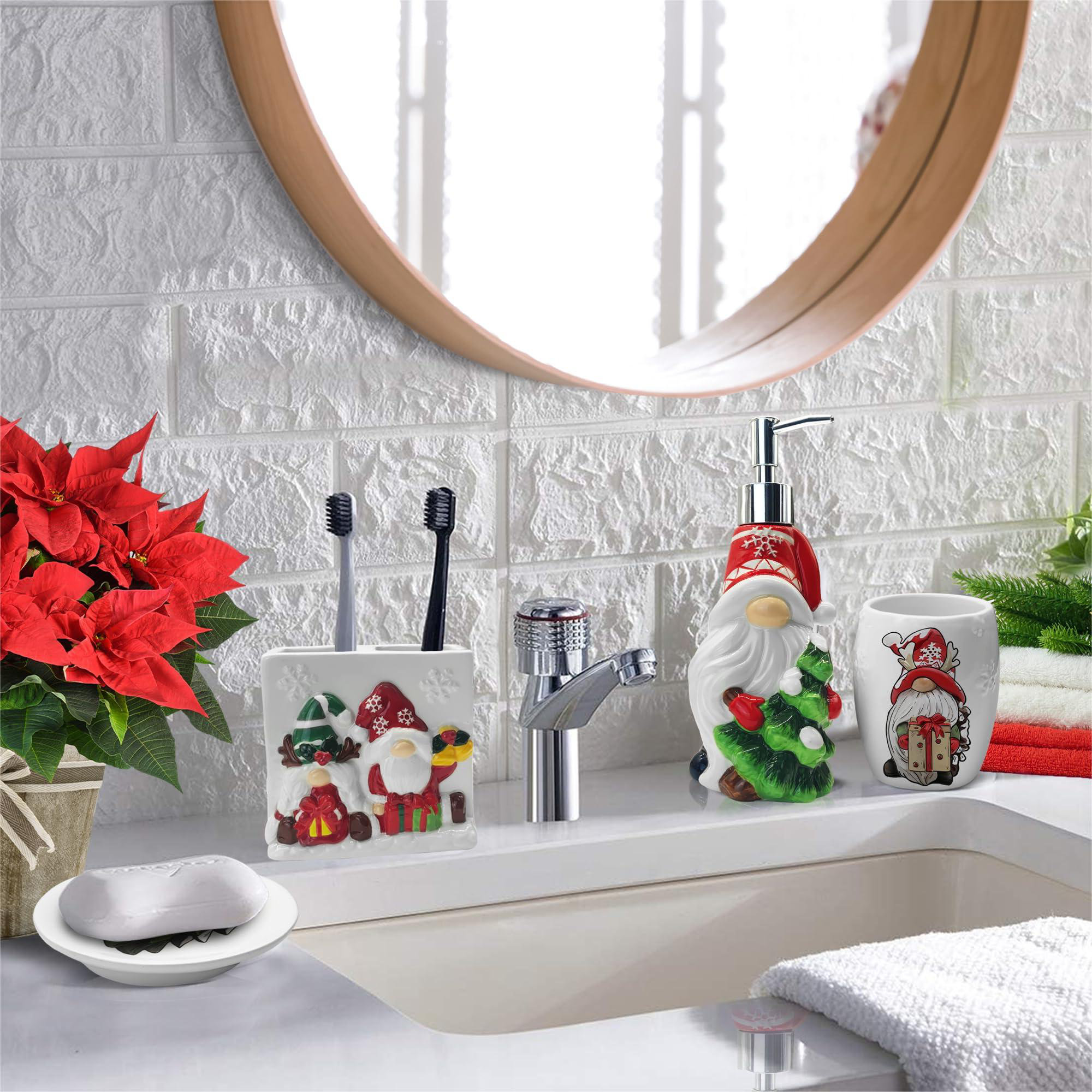 The Holiday Aisle® Christmas Bathroom Accessory ,Gnome Christmas Bathroom Decor,Bathroom Tumbler ...