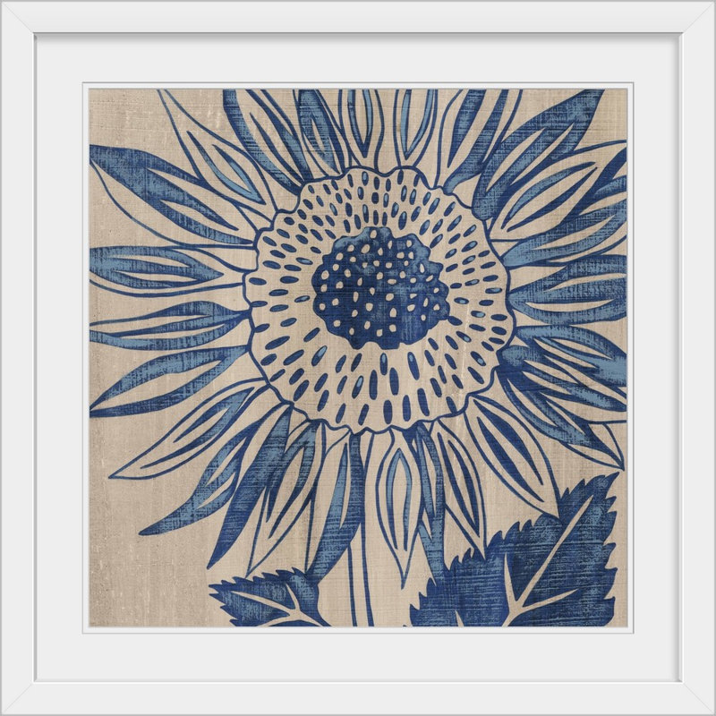 Indigo tournesol - imprimé, Cadre blanc, H 32 po x l 32 po x P 1 po