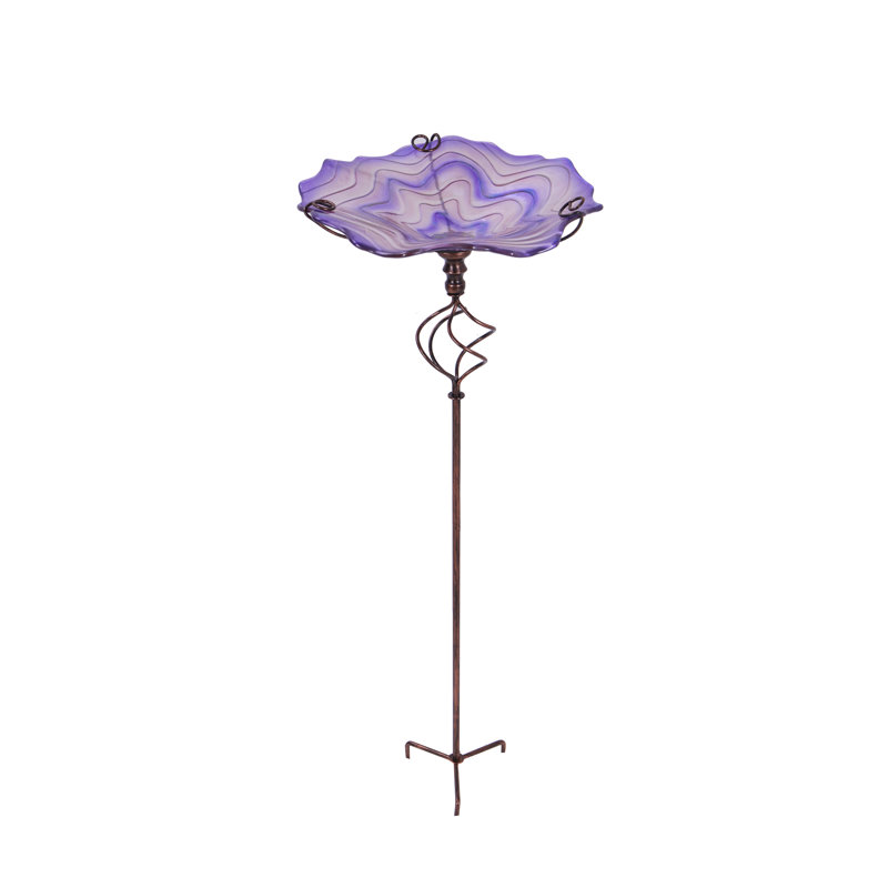 Glass Single Tier Birdbath, Purple