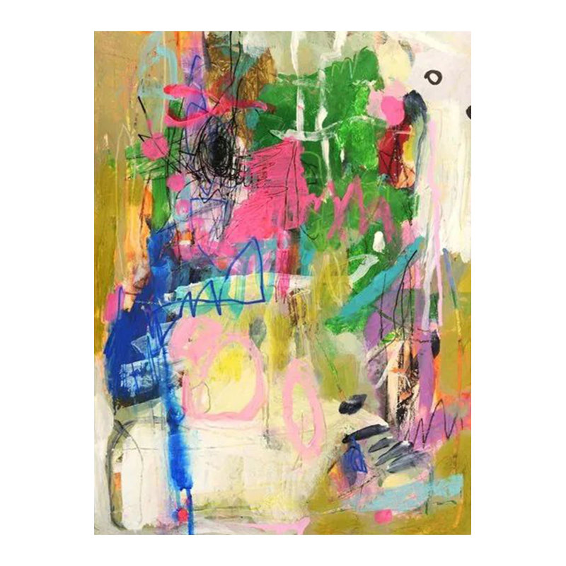 Oil Paint Look Multicolor Abstract Pattern Woven Base Decorative Machine Washable Rug, Rectangle 4'7" x 6'7" Rug Pad Included