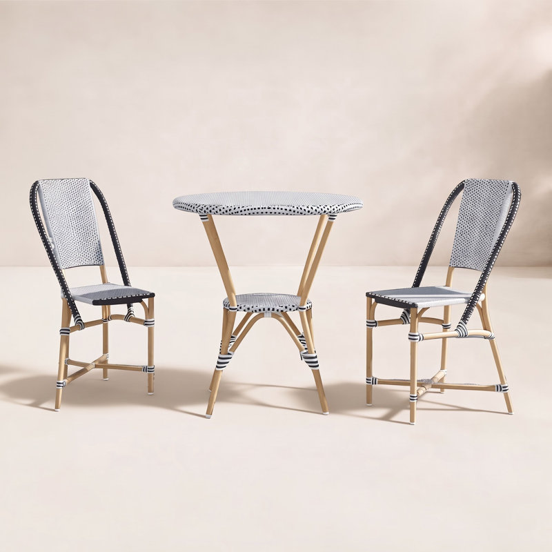 Ensemble repas pour terrasse 2 personnes Ellie, Gris / blanc, Noir / blanc