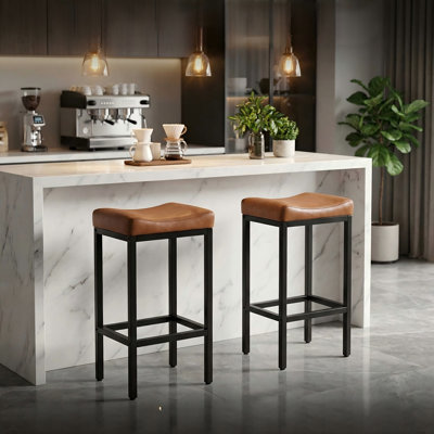 Set Of 2, Backless With Soft Leather Seat, 400 Lb Heavy Duty Padded Saddle Chair For Modern Kitchen Island