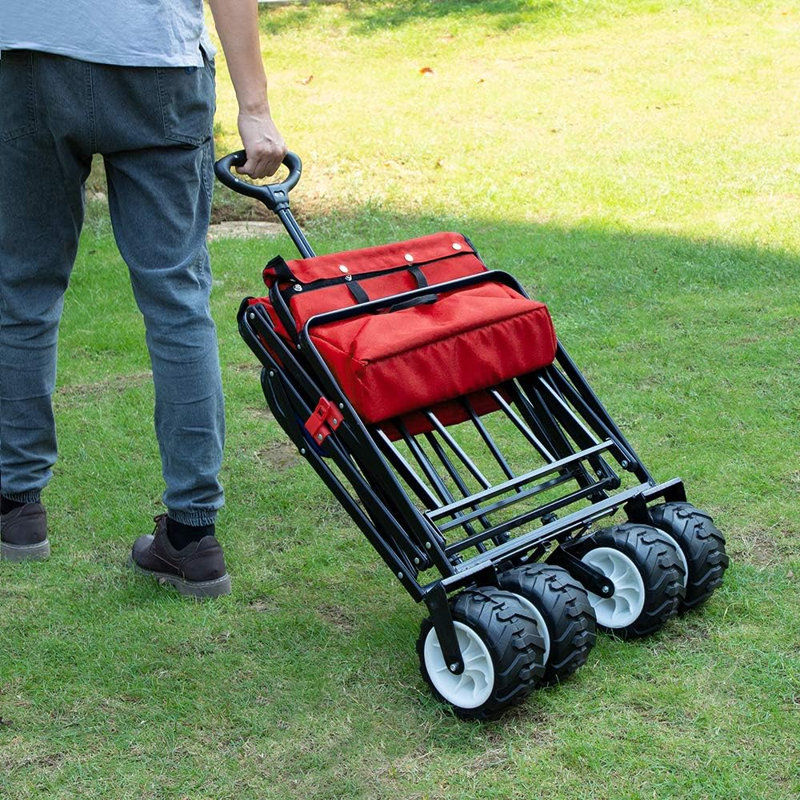 Chariot de plage pliable avec de grandes roues, capacité de camping de 330 livres, 25.89" H x 20' W x 34.3" D, Red 1