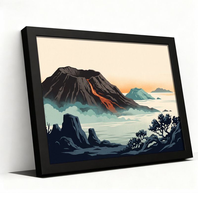 Art mural rétro sur toile volcanique avec coulée de lave orange, 12"H x 18"W