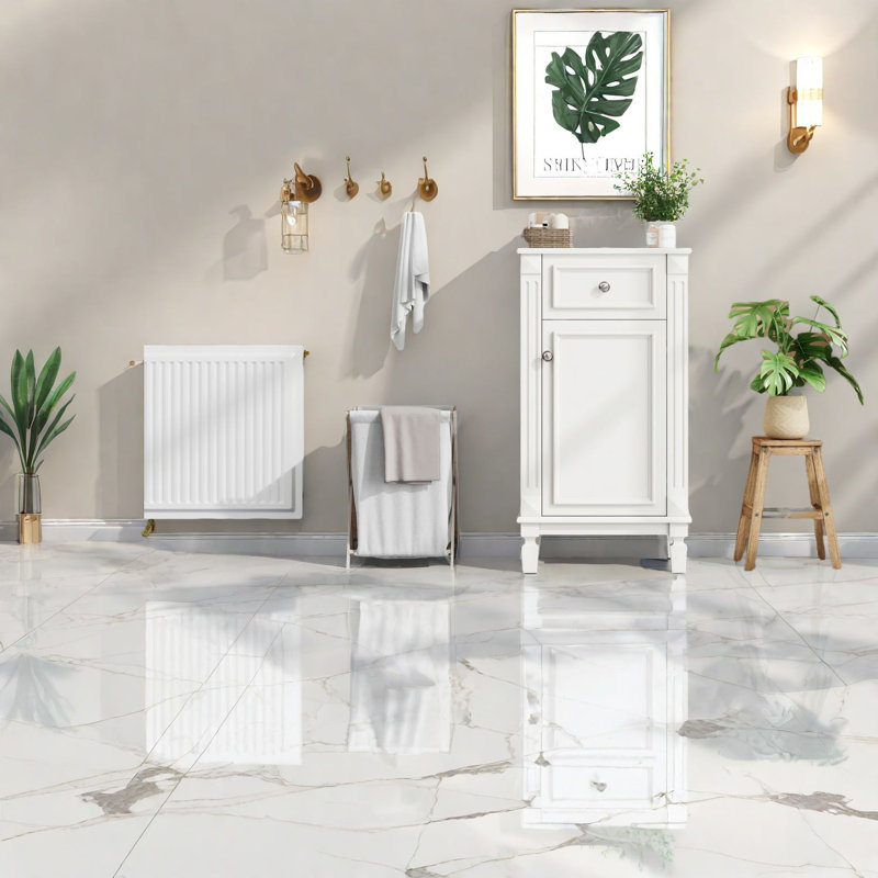 Meuble-lavabo compact français avec armoire en bois massif et lavabo en céramique pour des salles de bain élégantes