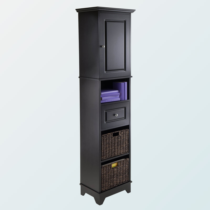 Foster Black Finish 3-Pc Storage Cabinet with 2-Corn Husk Baskets, 70.74'' H X 17.89'' W X 12.71'' D
