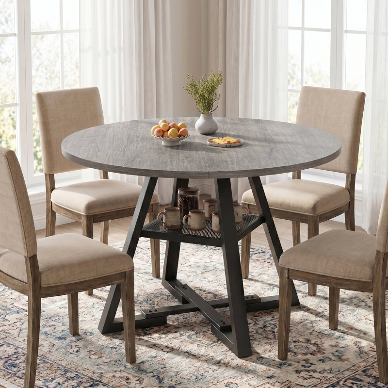 Braysham 47 Inch Round Dining Table For 4 Farmhouse Kitchen Table,Space Saving Dinner Table For Kitchen & Dining Room