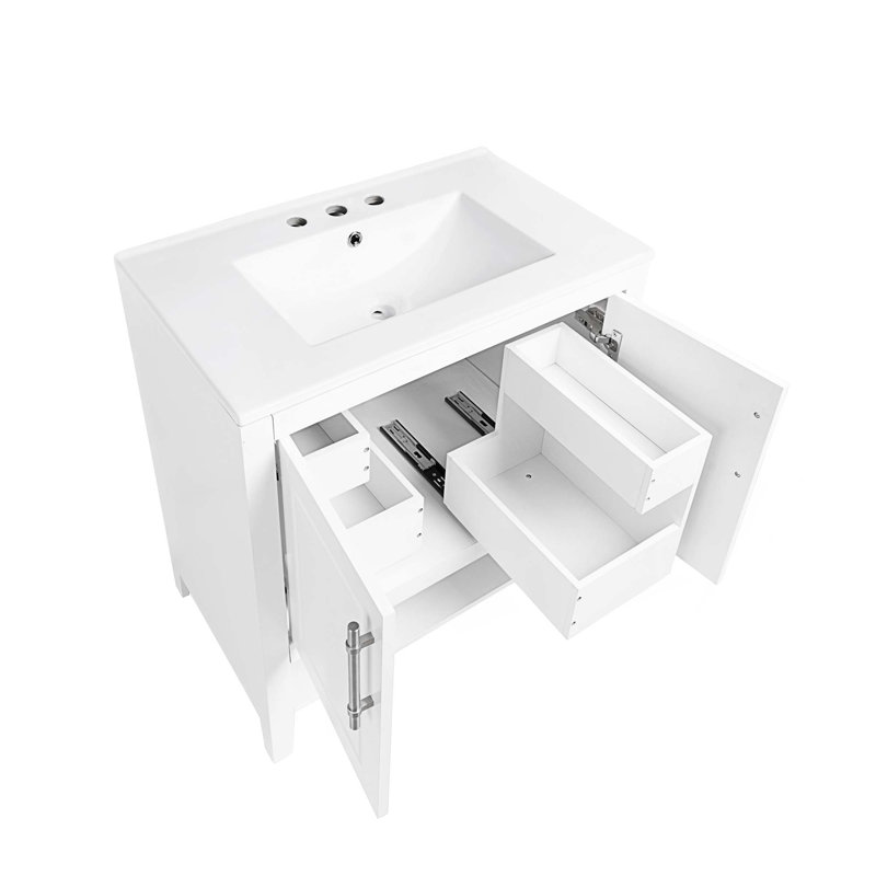 30" Bathroom Vanity with Sink, Multi-functional Bathroom Cabinet with Doors and Drawers, Solid Frame and MDF Board