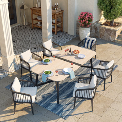 Barnesville Patio 6 Person Rectangular Dining Set With Aluminum Honeycomb Composite Ceramic Tabletop And Aluminum Dining Chairs