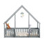 Lit simple en bois en forme de maison avec clôture, garde-corps, gris-459579855