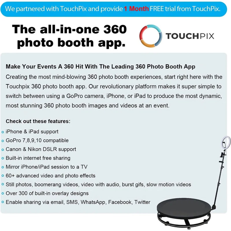 360 Photo Booth Selfie 360 Video Booth 360 Platform Automatic 360 Spinner 360 Motorized SpinCamera, 98" H x 39.4" W