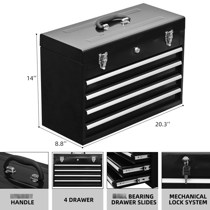 Boîte à outils portative en métal avec 4 tiroirs - thermolaqué pour plus de durabilité
