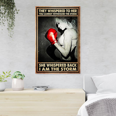 «Black Girl With Red Boxing Gloves - It's Whispered To Her», reproduction d'art graphique sur toile tendue 1 pièce