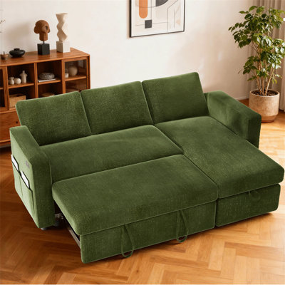 81" Sleeper Sofa Couch With Pullout Bed, Convertible Sleeper Sectional For Living Room, Comfortable Modular Couchs With Storage