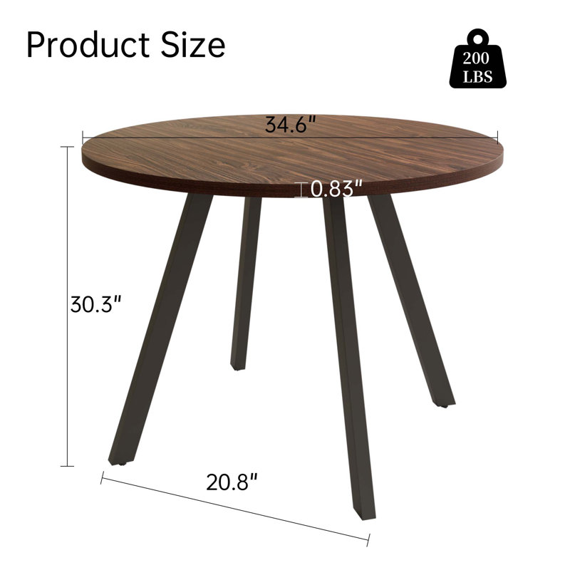 Table de salle à manger à piédestal, H 30,3 po x L 34,6 po x l 34,6 po, Tanné