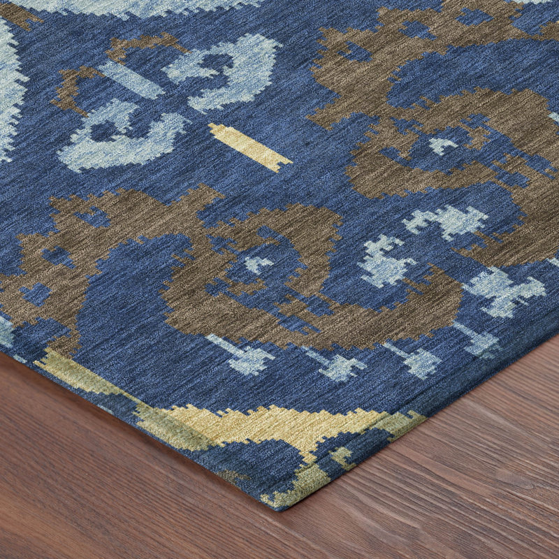 Tapis ikat intérieur / extérieur lavable à la machine Chantille ACN2614, Marine, 9 pi x 12 pi