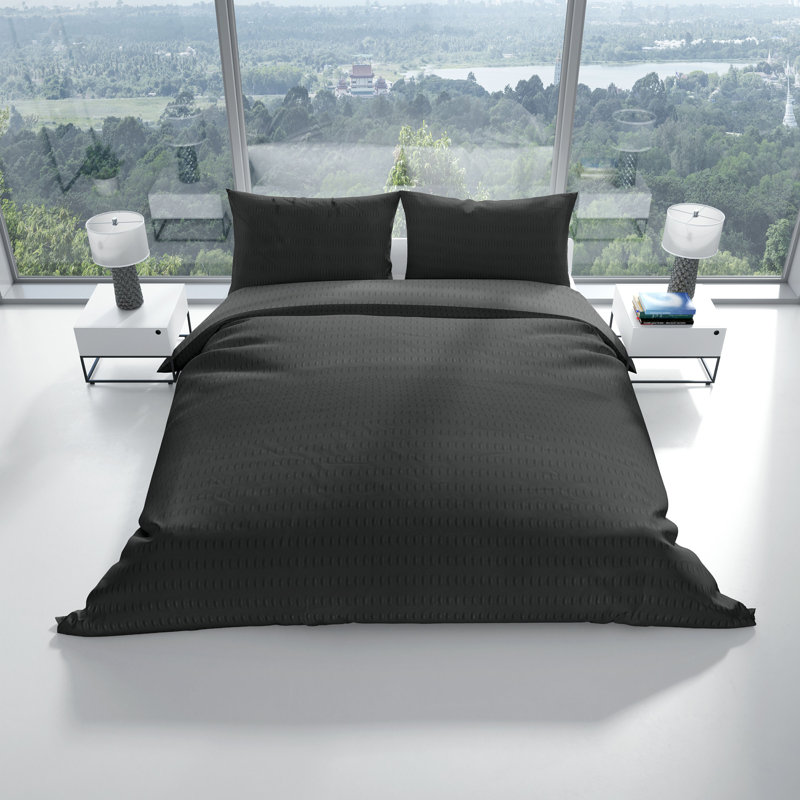 Mayline Seersucker Reversible Duvet Cover Set, Single, Grey
