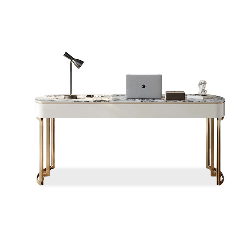 Bureau d'écriture avec tiroirs dorés, H 29,53 po x l 70,87 po x P 23,62 po, Doré