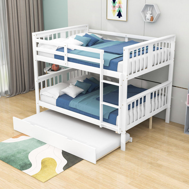 Gurpaige Kids Full Over Full Bunk Bed with Trundle, White