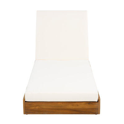 Vane Patio Acacia Wood Chaise Lounge With Adjustable Backrest & Cushion