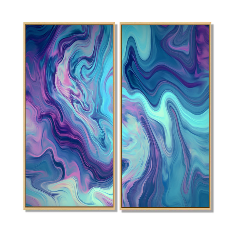 Turquoise mauve marbré fusion I - impressions sur toile abstraites, H 20 po x l 24 po, Crème, crème