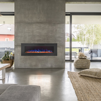 Inserts de cheminée électriques modernes encastrés au mur, foyer de 750 W ou 1500 W, foyer en faux bois ou en cristal, flamme réaliste réglable, télécommande et contrôle intelligent par application