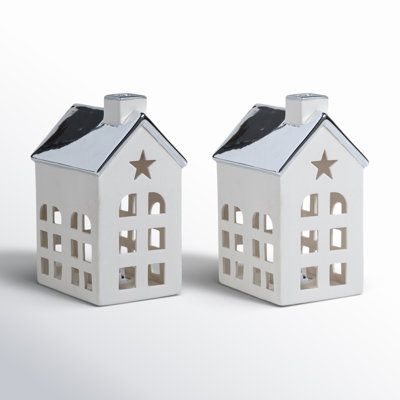Lilou 2-Piece Set Porcelain LED House with Roof