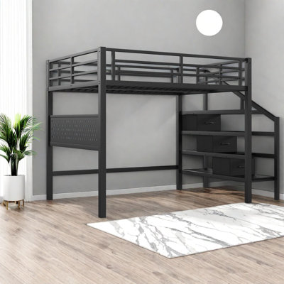 Lits avec escalier de rangement, loft moderne en bois aggloméré pour petites pièces