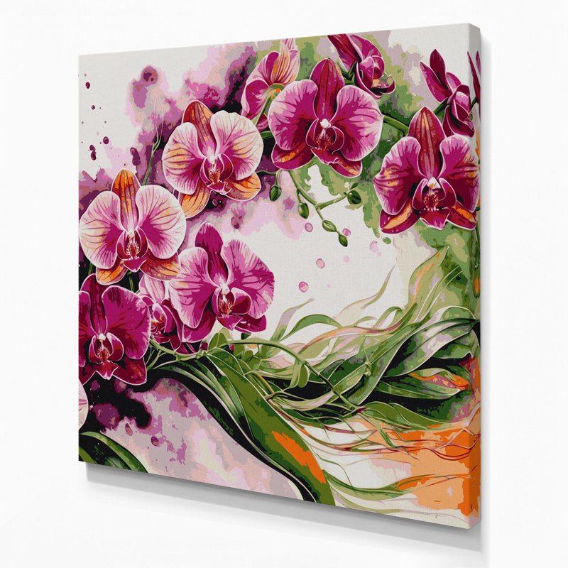 Orchidées hawaïennes, art mural sur toile grise, H 12 po x l 12 po